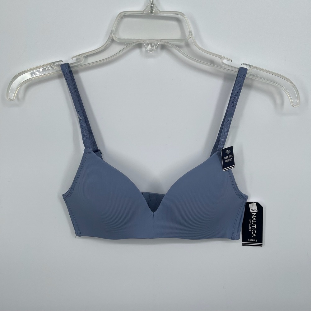 Nautica NWT Women's Blue Ribbed Wire-Free Comfort T-Shirt Bras Size 32A